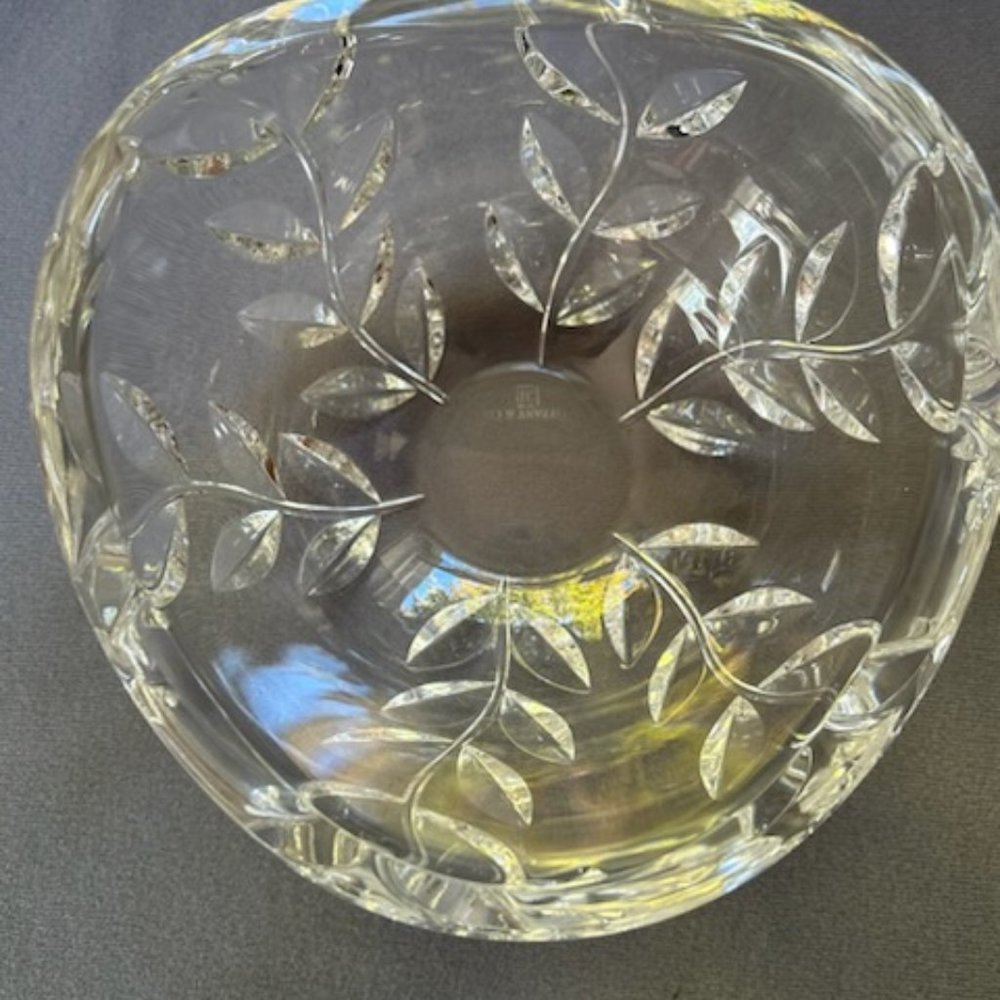 Vintage Tiffany & Co. Cut Glass Crystal Bowl - Josef Riedel Floral Vine & Leaf